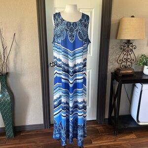 Roaman’s Plus Size Blue Boho Paisley and Chevron Maxi Dress